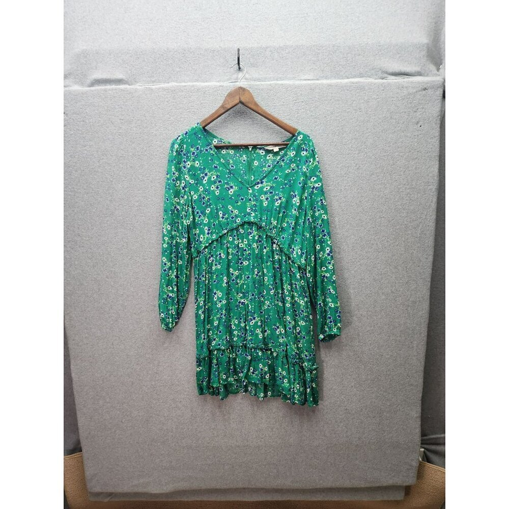 Loft Floral Green Long-Sleeve Tiered Dress Size 12 By Loft